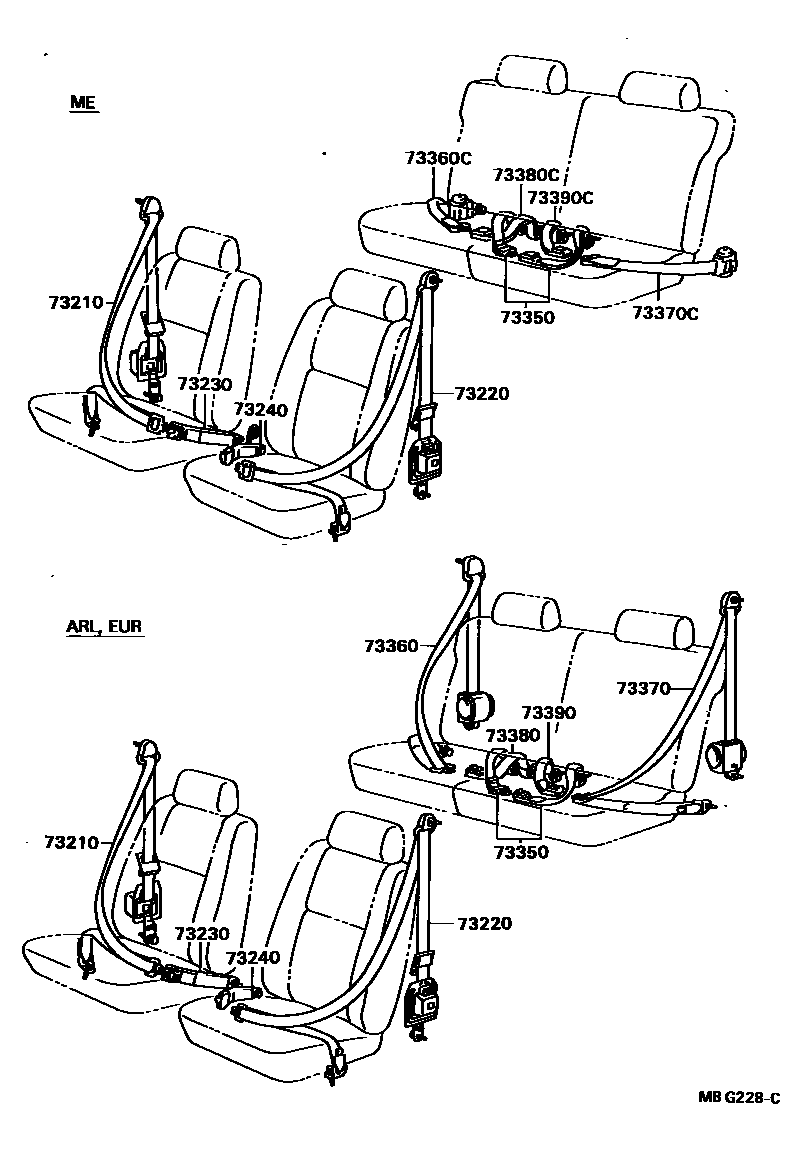Toyota HILUX seat belt EPC diagram — MBG228C