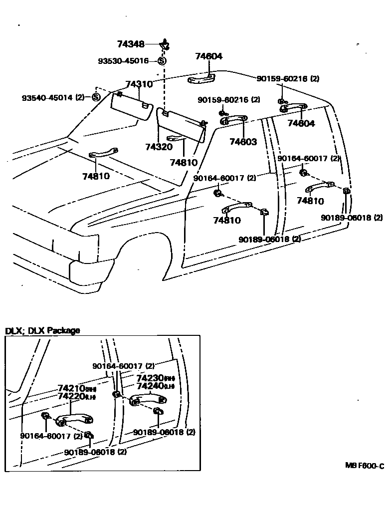 Toyota HILUX 扶手和遮阳板 EPC diagram — MBF600C