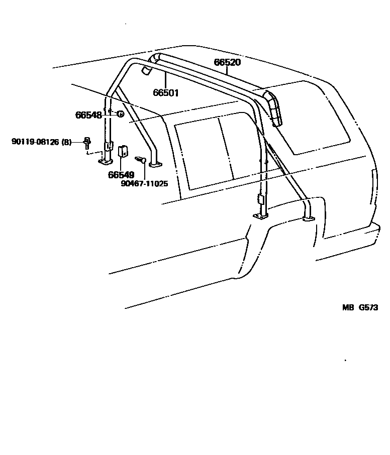 Toyota HILUX 防护管、翻车保护杆和扶手 EPC diagram — MBG573