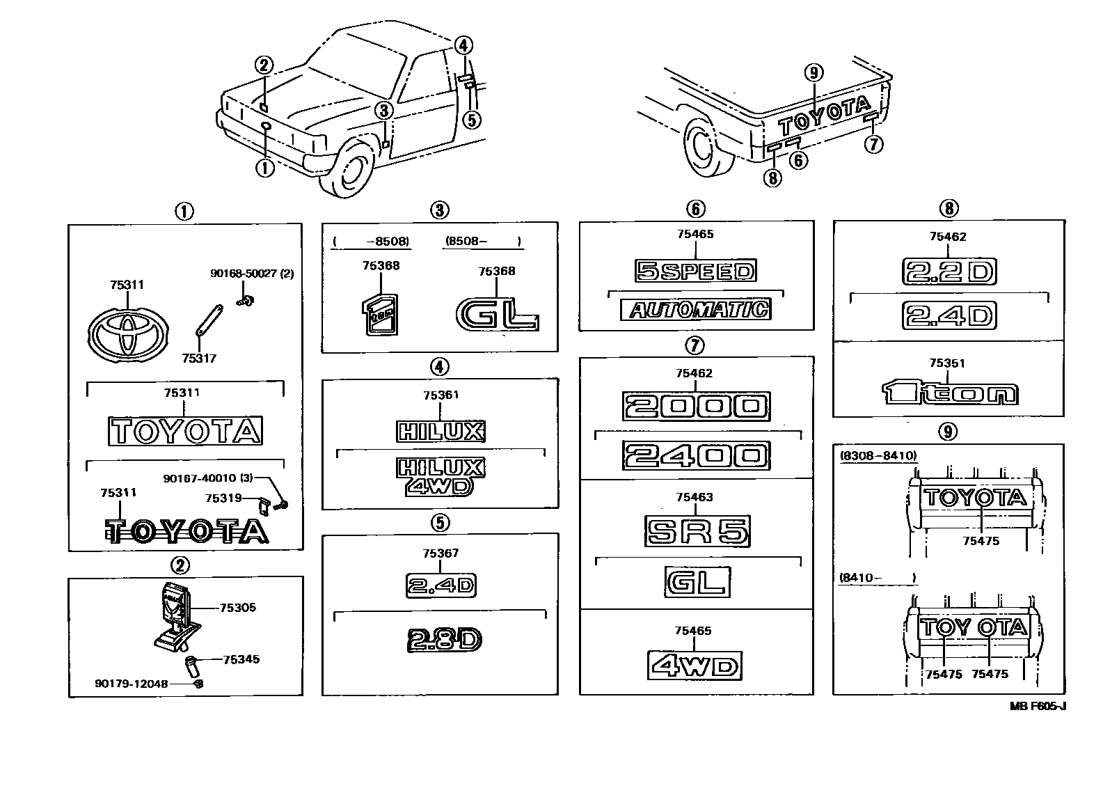 Toyota HILUX 徽标和铭牌 EPC diagram — MBF605J