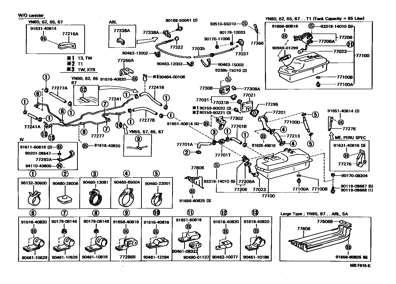 Toyota HILUX 燃油箱和燃油管 EPC diagram — MBF615K