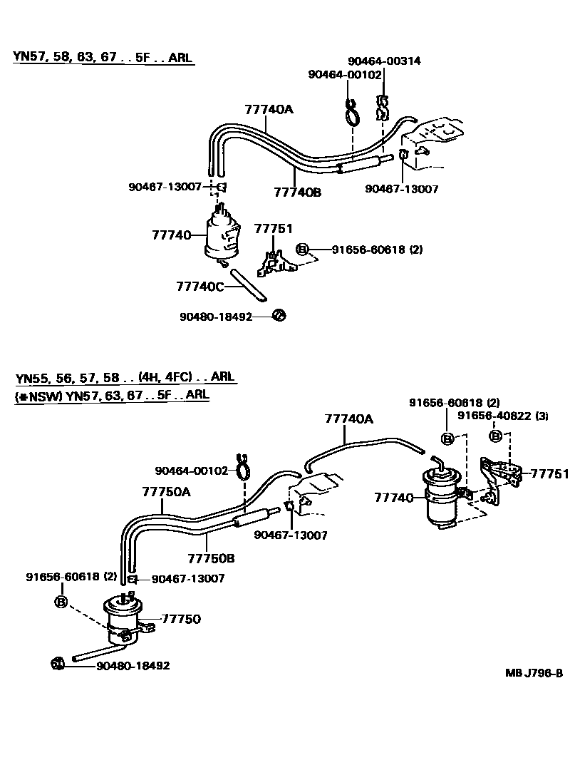 Toyota HILUX 燃油箱和燃油管 EPC diagram — MBJ796B