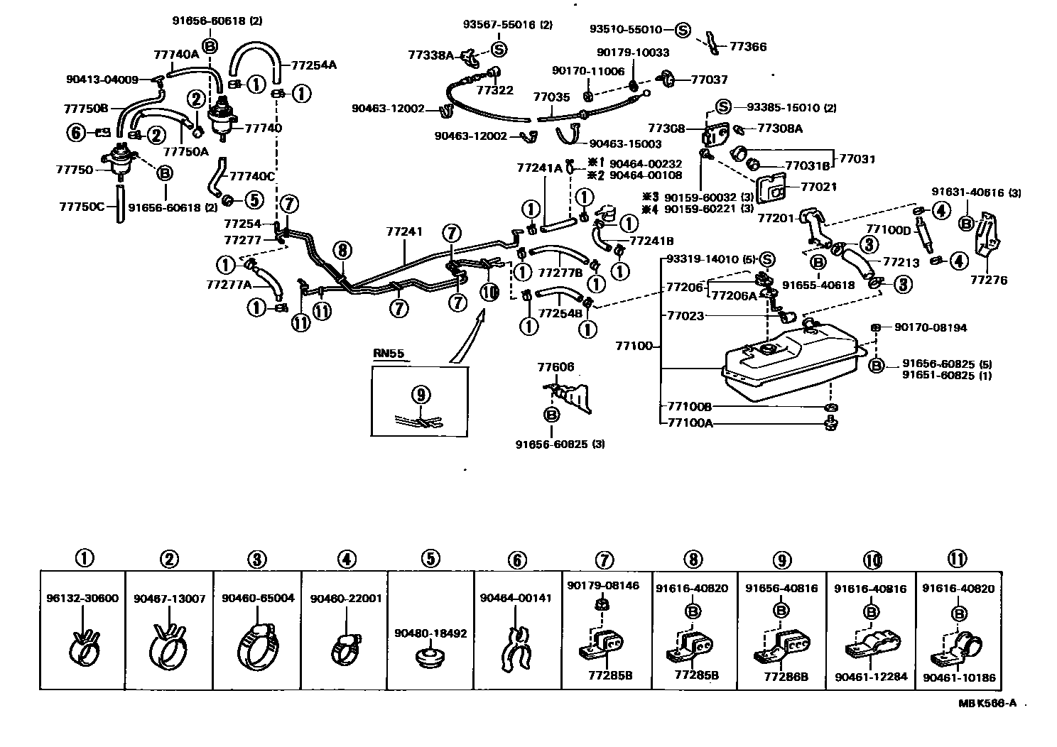 Toyota HILUX 燃油箱和燃油管 EPC diagram — MBK566A