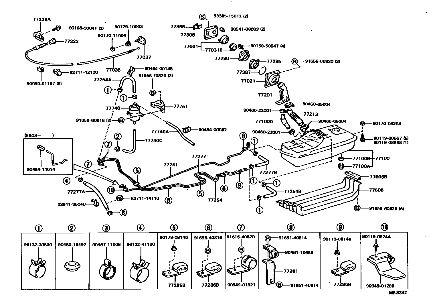 Toyota HILUX 燃油箱和燃油管 EPC diagram — MBS342
