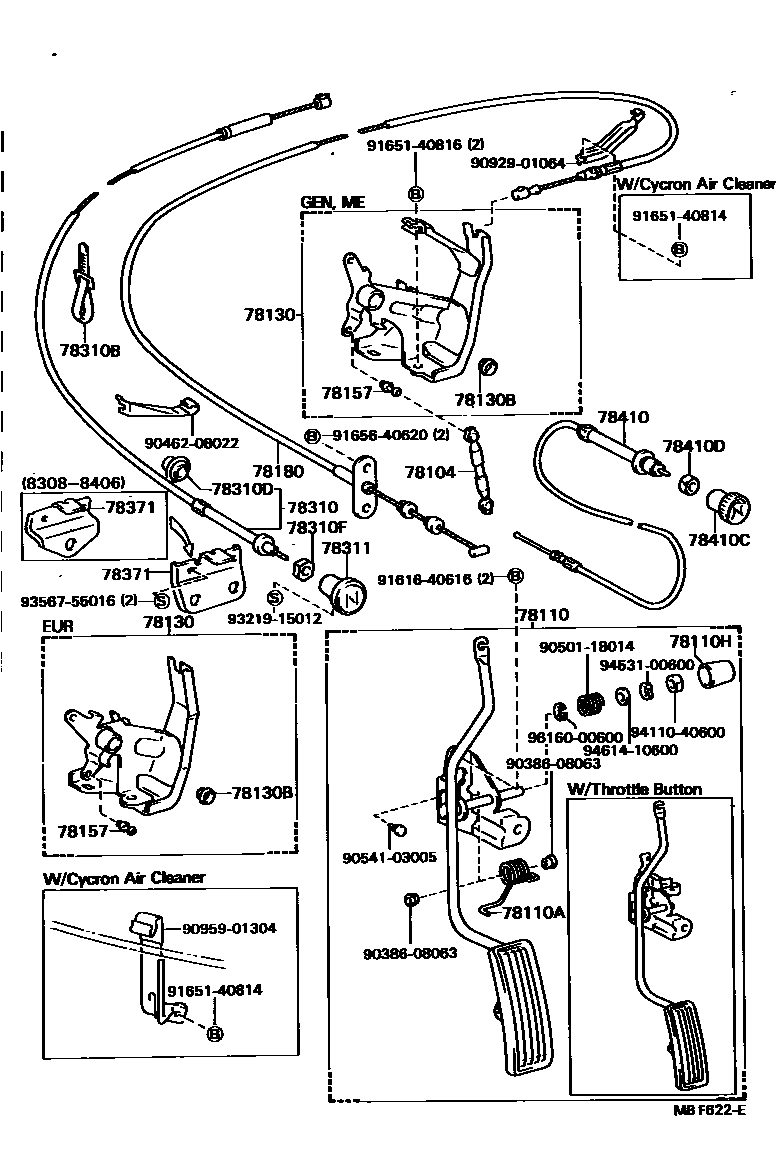 Toyota HILUX accelerator pedal connecting rod EPC diagram — MBF622E