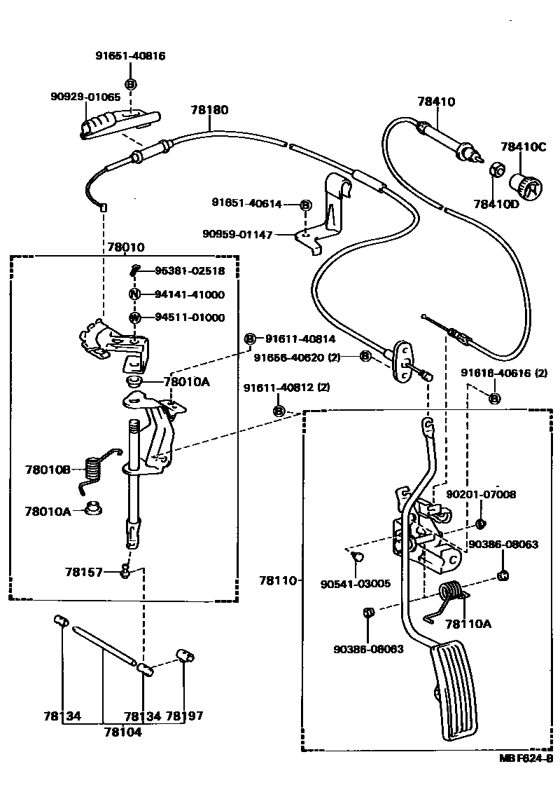 Toyota HILUX accelerator pedal connecting rod EPC diagram — MBF624B