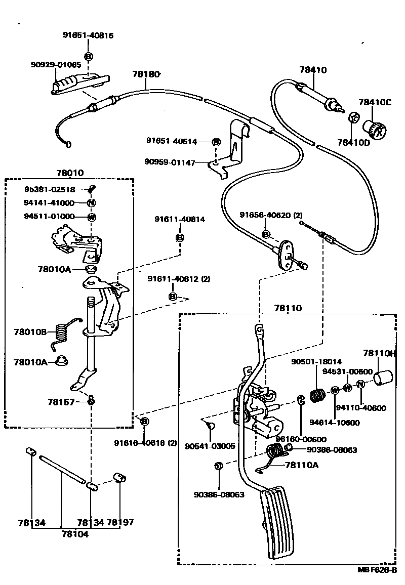 Toyota HILUX accelerator pedal connecting rod EPC diagram — MBF626B