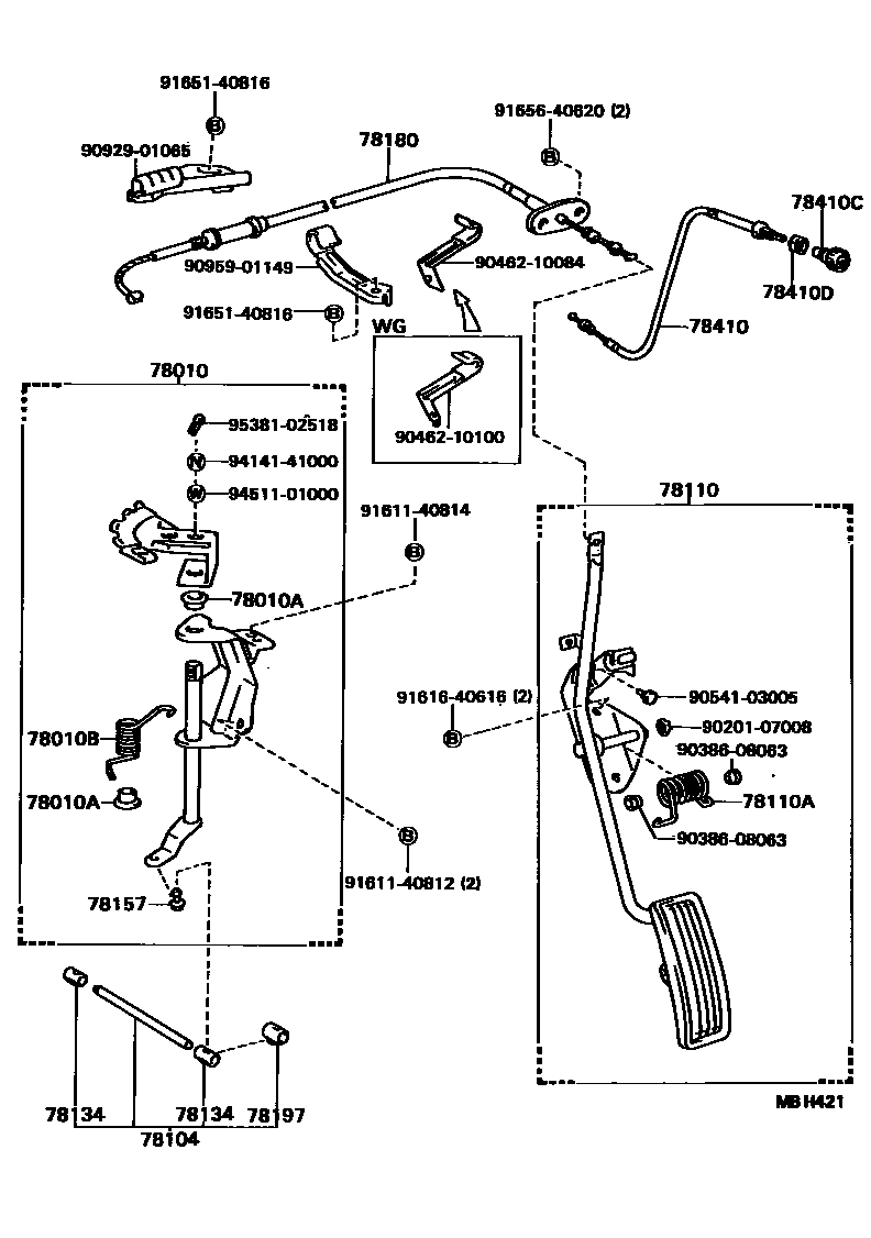 Toyota HILUX accelerator pedal connecting rod EPC diagram — MBH421
