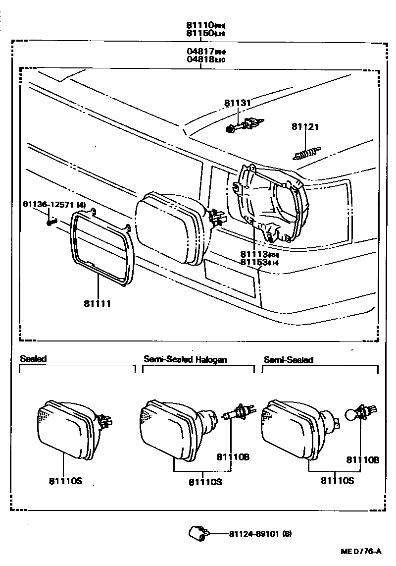 Toyota HILUX Headlamp EPC diagram — MED776A
