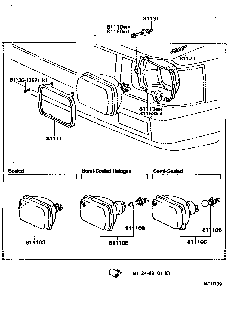 Toyota HILUX Headlamp EPC diagram — MEH789