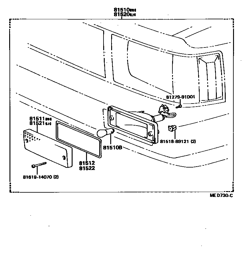 Toyota HILUX 前转向灯 EPC diagram — MED730C