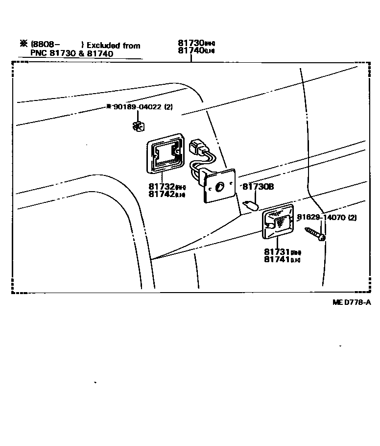 Toyota HILUX Side Turn Signal & Outer Mirror Lamp EPC diagram — MED778A