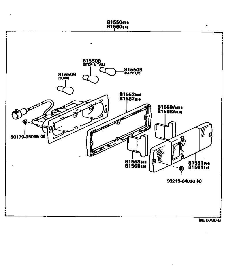Toyota HILUX 后组合灯 EPC diagram — MED780B