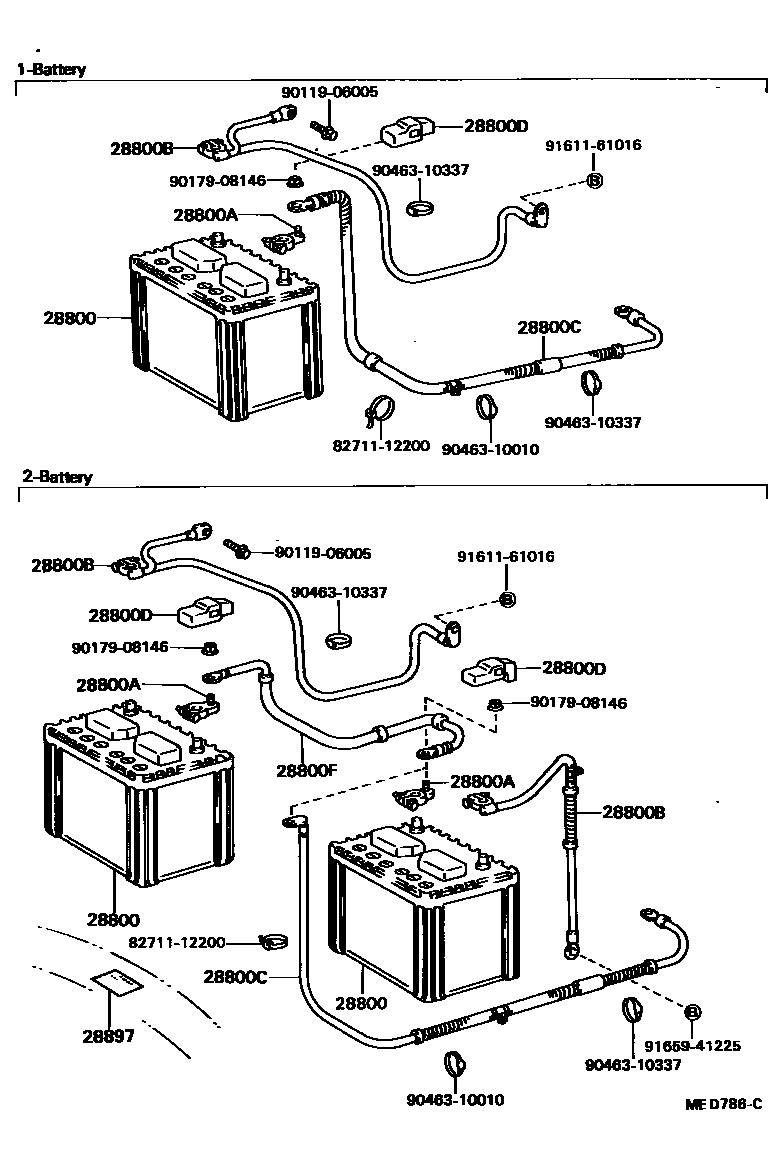 Toyota HILUX 蓄电池和蓄电池电缆 EPC diagram — MED786C