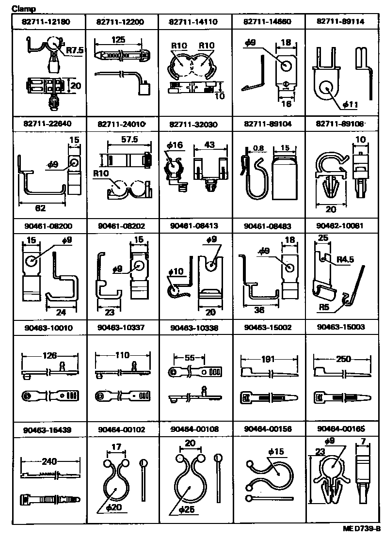 Toyota HILUX 线束和卡夹 EPC diagram — MED739B