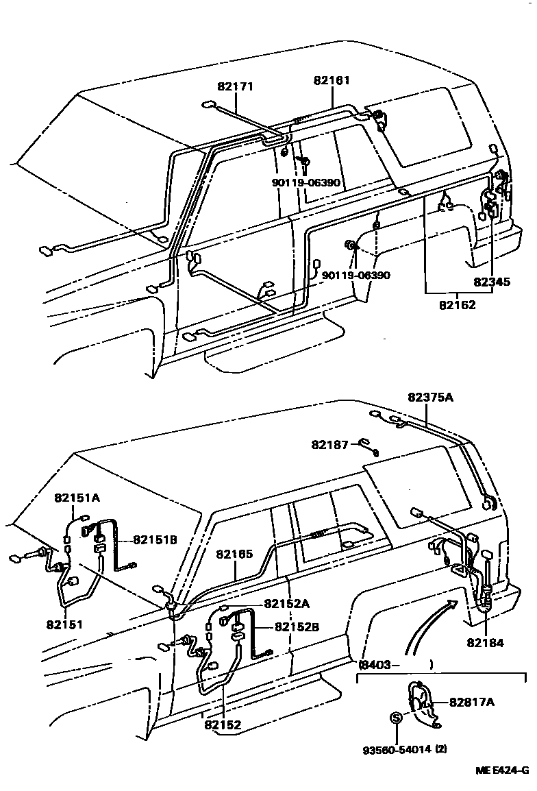 Toyota HILUX 线束和卡夹 EPC diagram — MEE424G