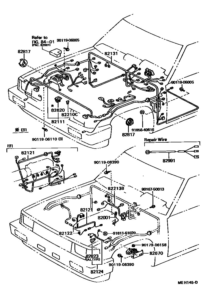 Toyota HILUX 线束和卡夹 EPC diagram — MEH145D