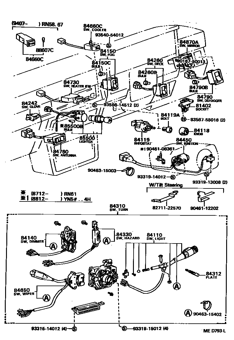 Toyota HILUX 开关和继电器和ECU EPC diagram — MED793L