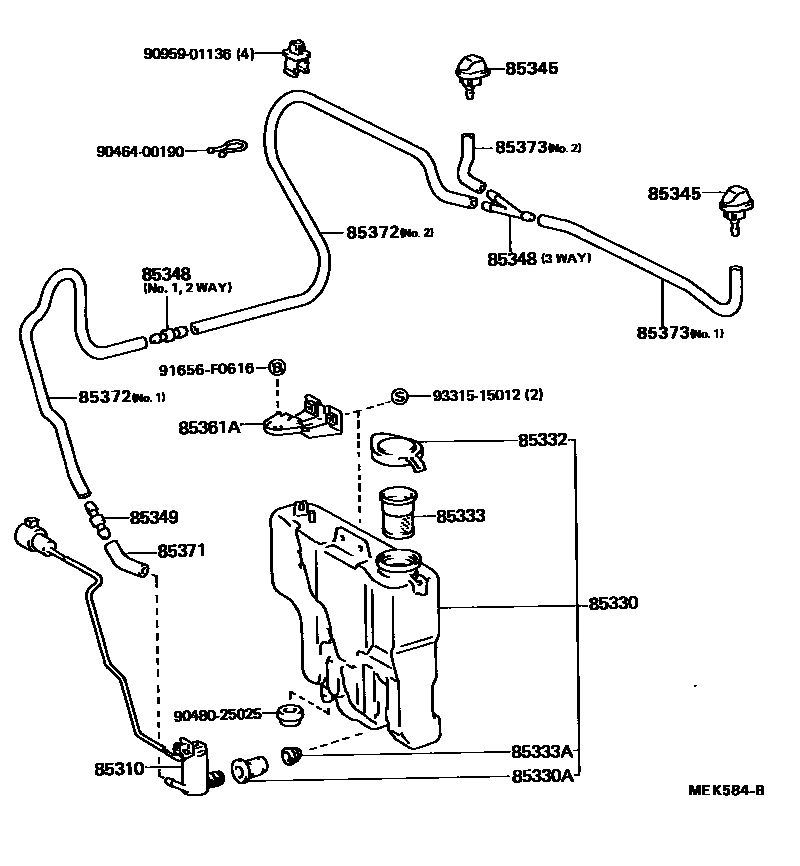 Toyota HILUX 挡风玻璃清洗器 EPC diagram — MEK584B