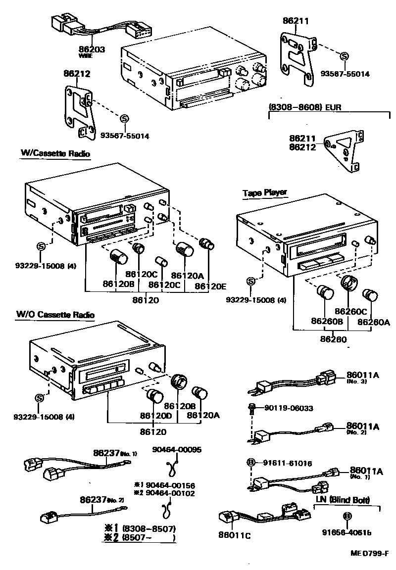 Toyota HILUX 收音机、放大器和冷凝器 EPC diagram — MED799F