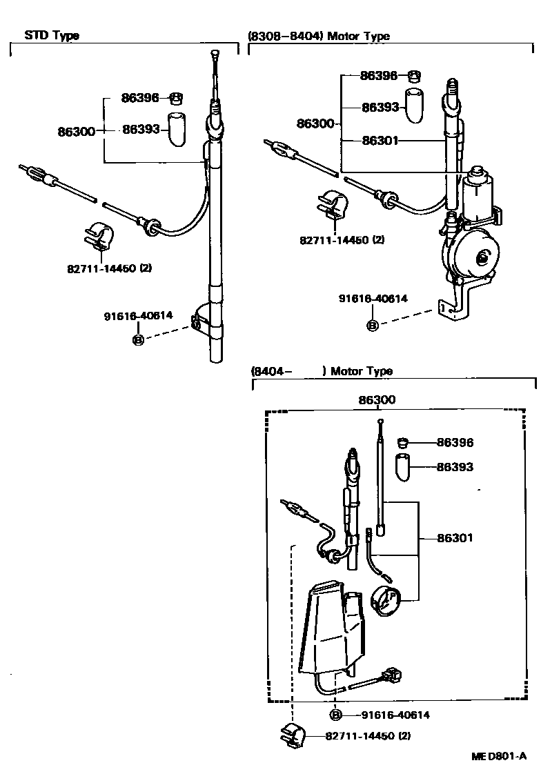Toyota HILUX antenna EPC diagram — MED801A