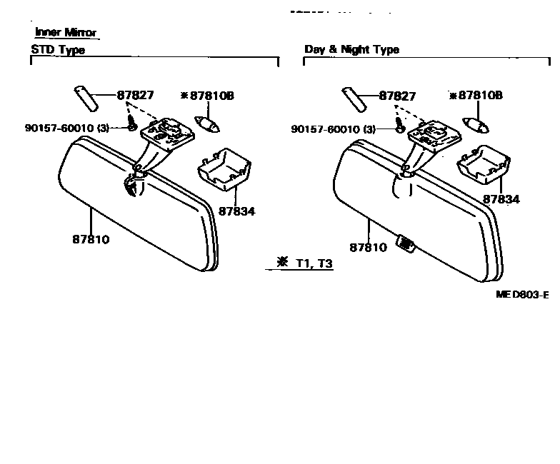 Toyota HILUX 后视镜 EPC diagram — MED803E