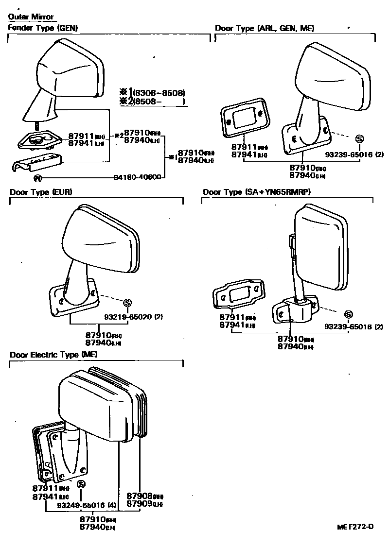 Toyota HILUX 后视镜 EPC diagram — MEF272D
