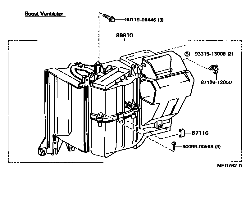 Toyota HILUX 暖风和空调系统 - 加热装置和鼓风机 EPC diagram — MED762D