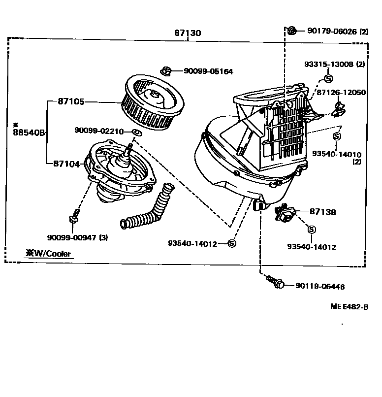 Toyota HILUX 暖风和空调系统 - 加热装置和鼓风机 EPC diagram — MEE482B