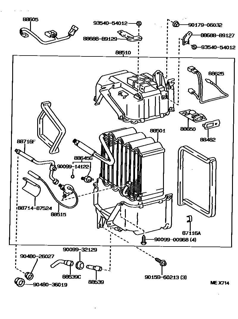 Toyota HILUX 暖风和空调系统 - 冷却器组件 EPC diagram — MEX714