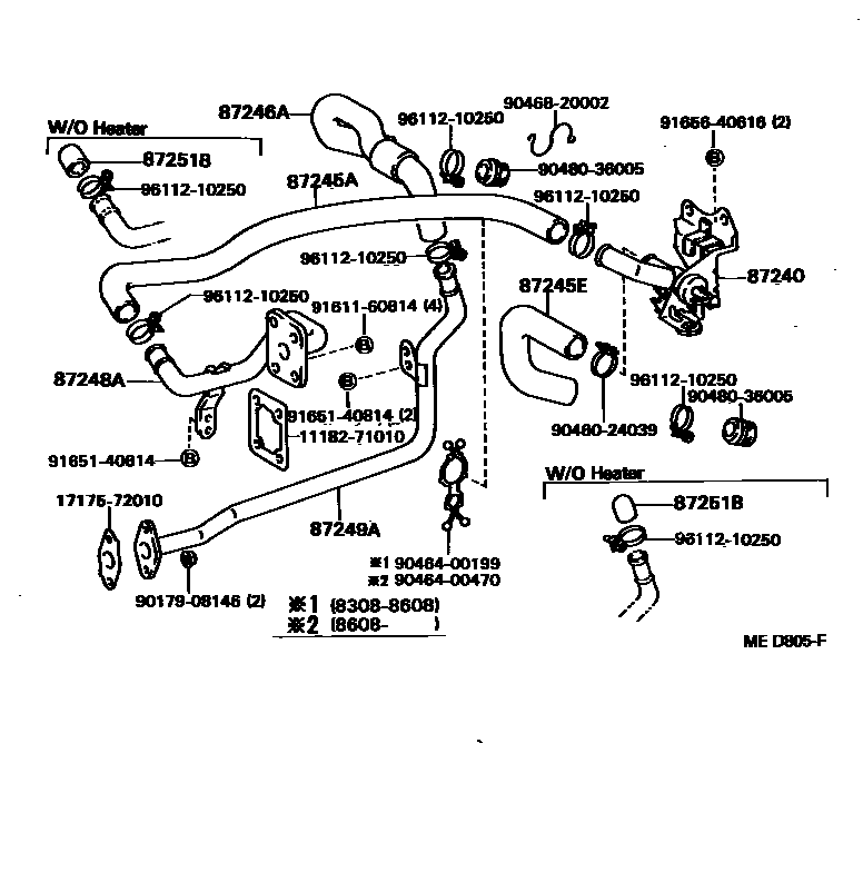 Toyota HILUX 暖风和空调系统 - 水管 EPC diagram — MED805F