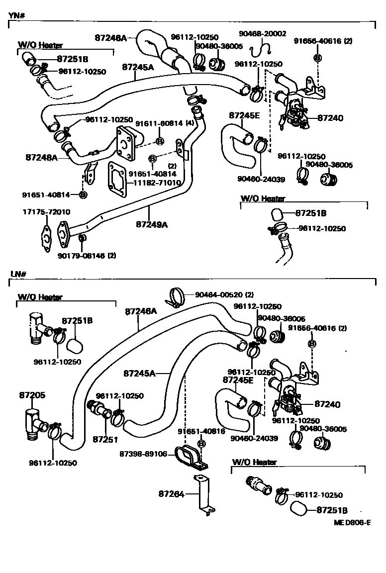 Toyota HILUX 暖风和空调系统 - 水管 EPC diagram — MED806E