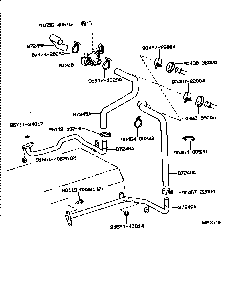 Toyota HILUX 暖风和空调系统 - 水管 EPC diagram — MEX710