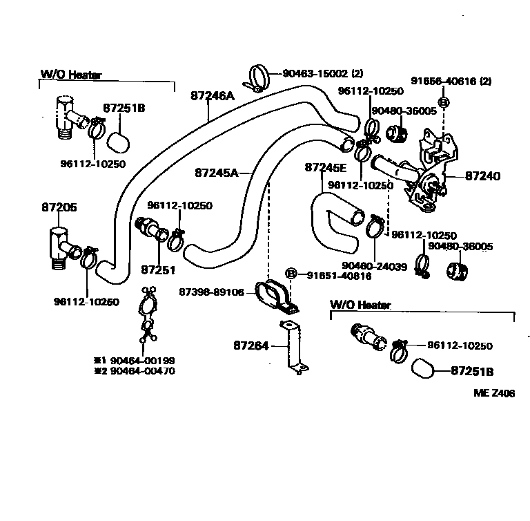 Toyota HILUX 暖风和空调系统 - 水管 EPC diagram — MEZ406