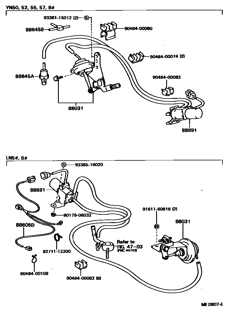 Toyota HILUX 暖风和空调系统 - 真空管 EPC diagram — MED807E