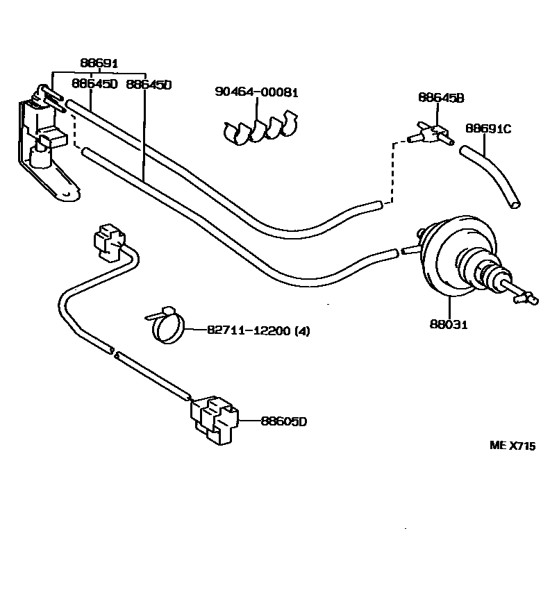 Toyota HILUX 暖风和空调系统 - 真空管 EPC diagram — MEX715