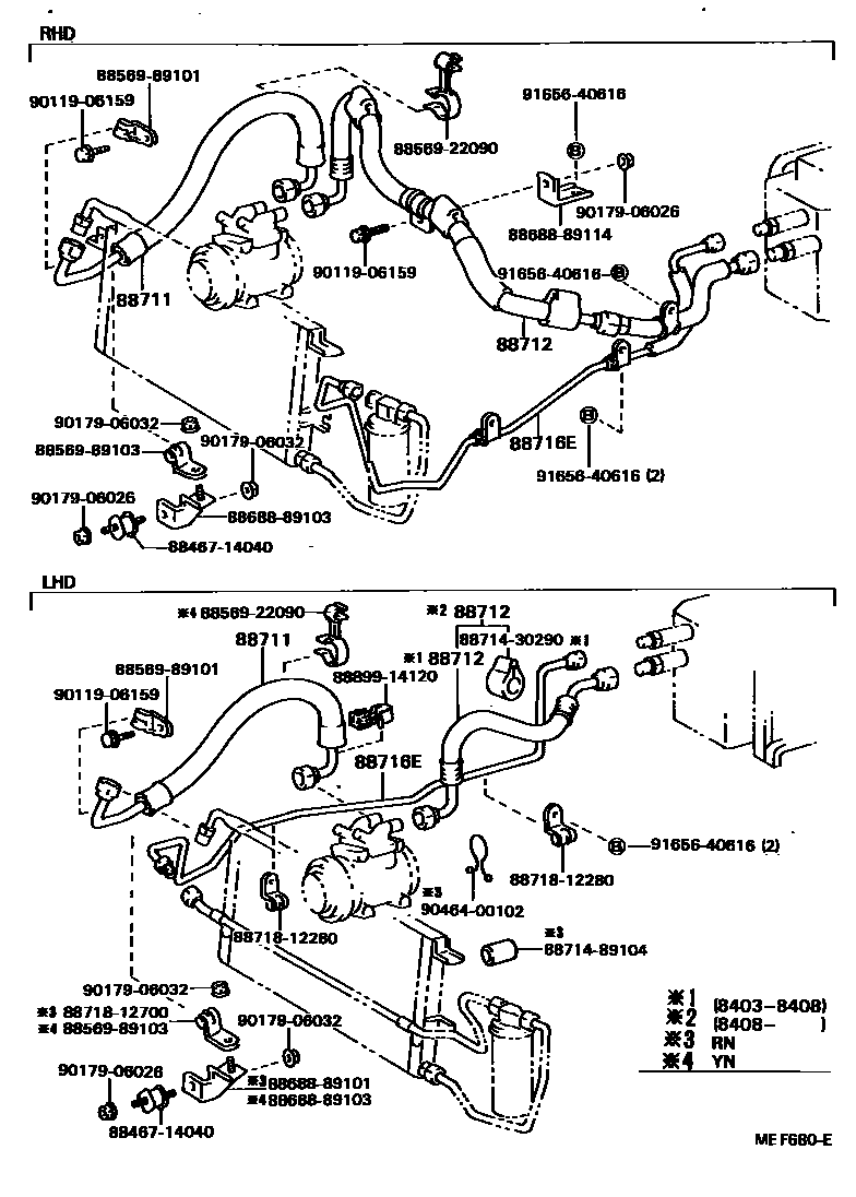 Toyota HILUX Heating & Air Conditioning - Cooler Piping EPC diagram — MEF680E