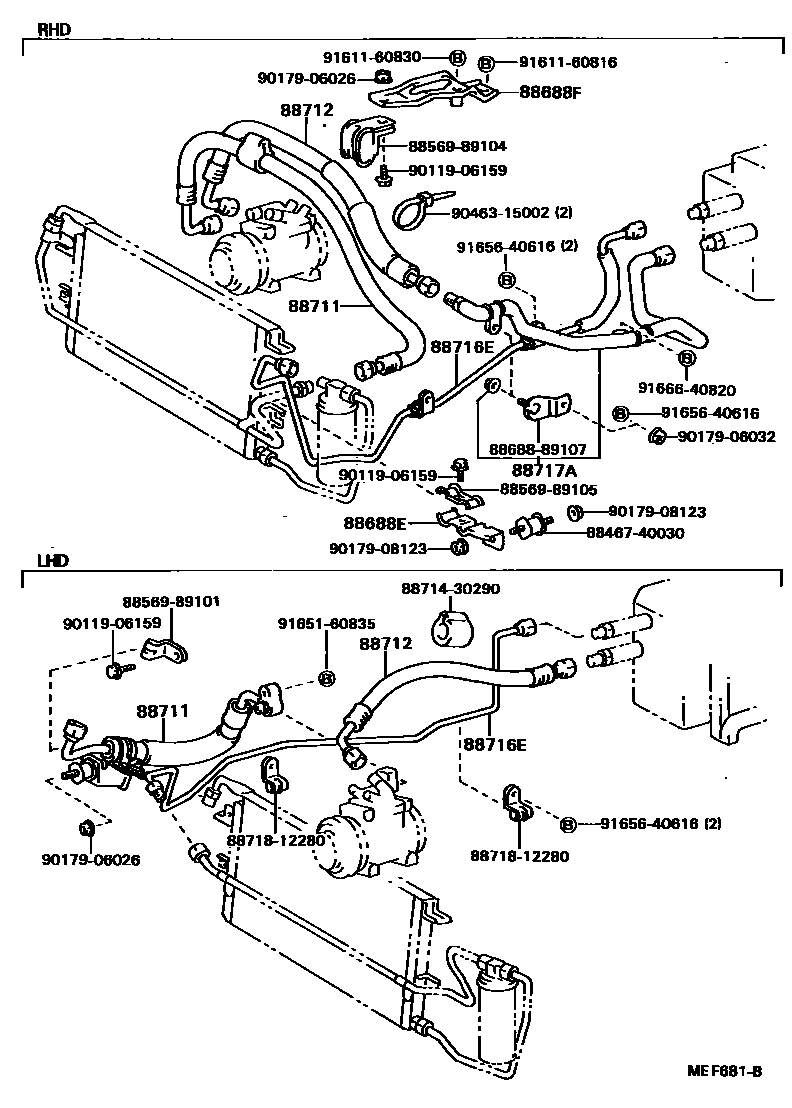 Toyota HILUX Heating & Air Conditioning - Cooler Piping EPC diagram — MEF681B