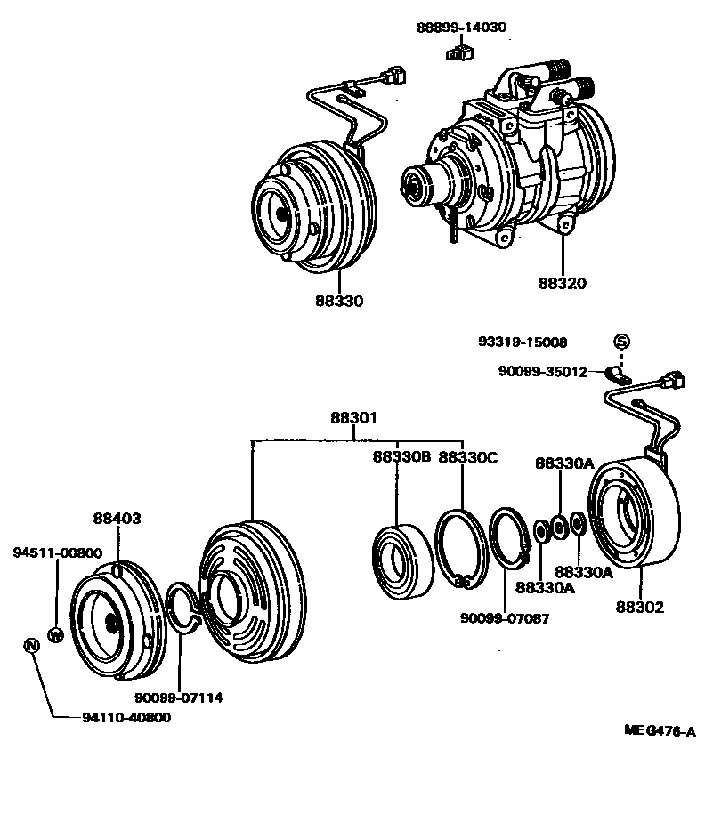 Toyota HILUX Heating & Air Conditioning - Compressor EPC diagram — MEG476A