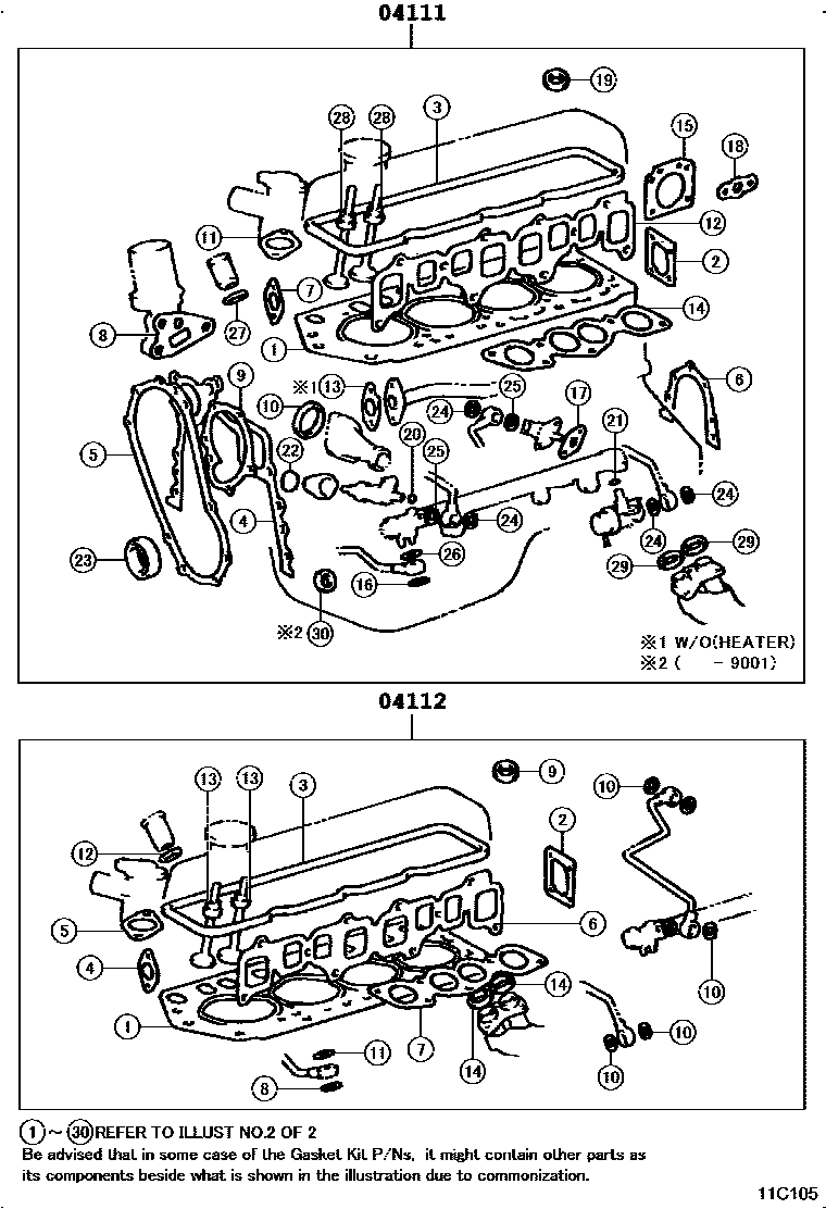 Toyota HILUX Engine Overhaul Gasket Kit EPC diagram — 11C105