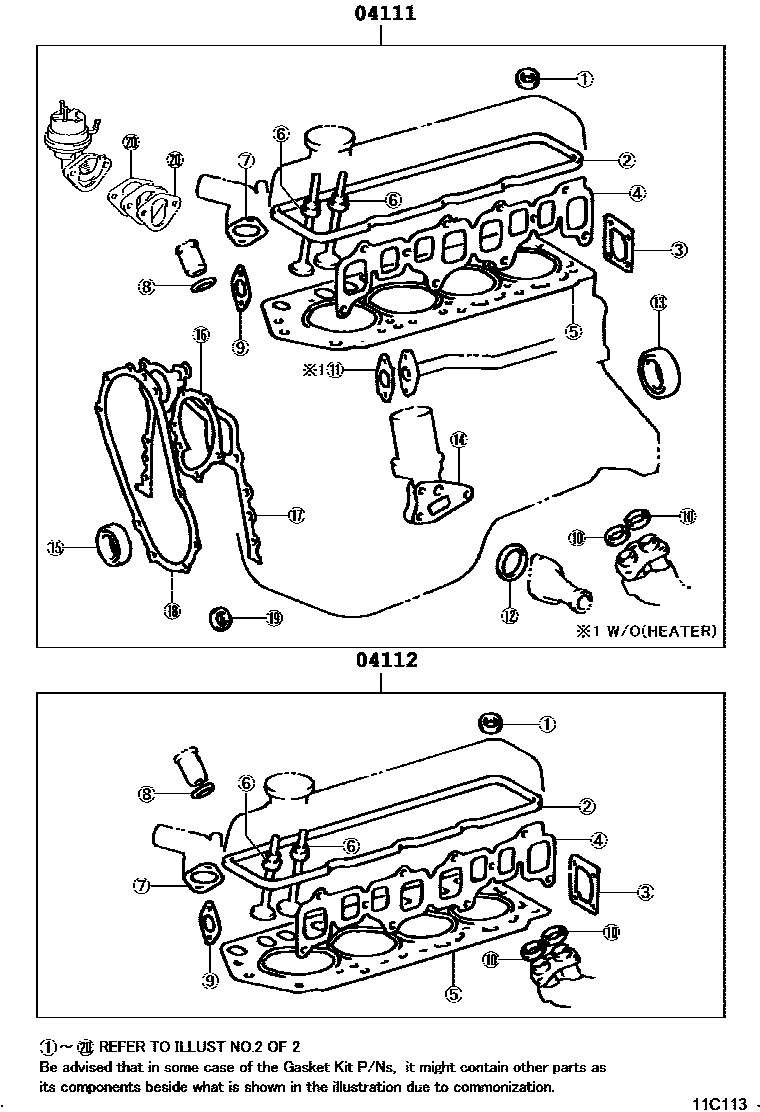 Toyota HILUX Engine Overhaul Gasket Kit EPC diagram — 11C113