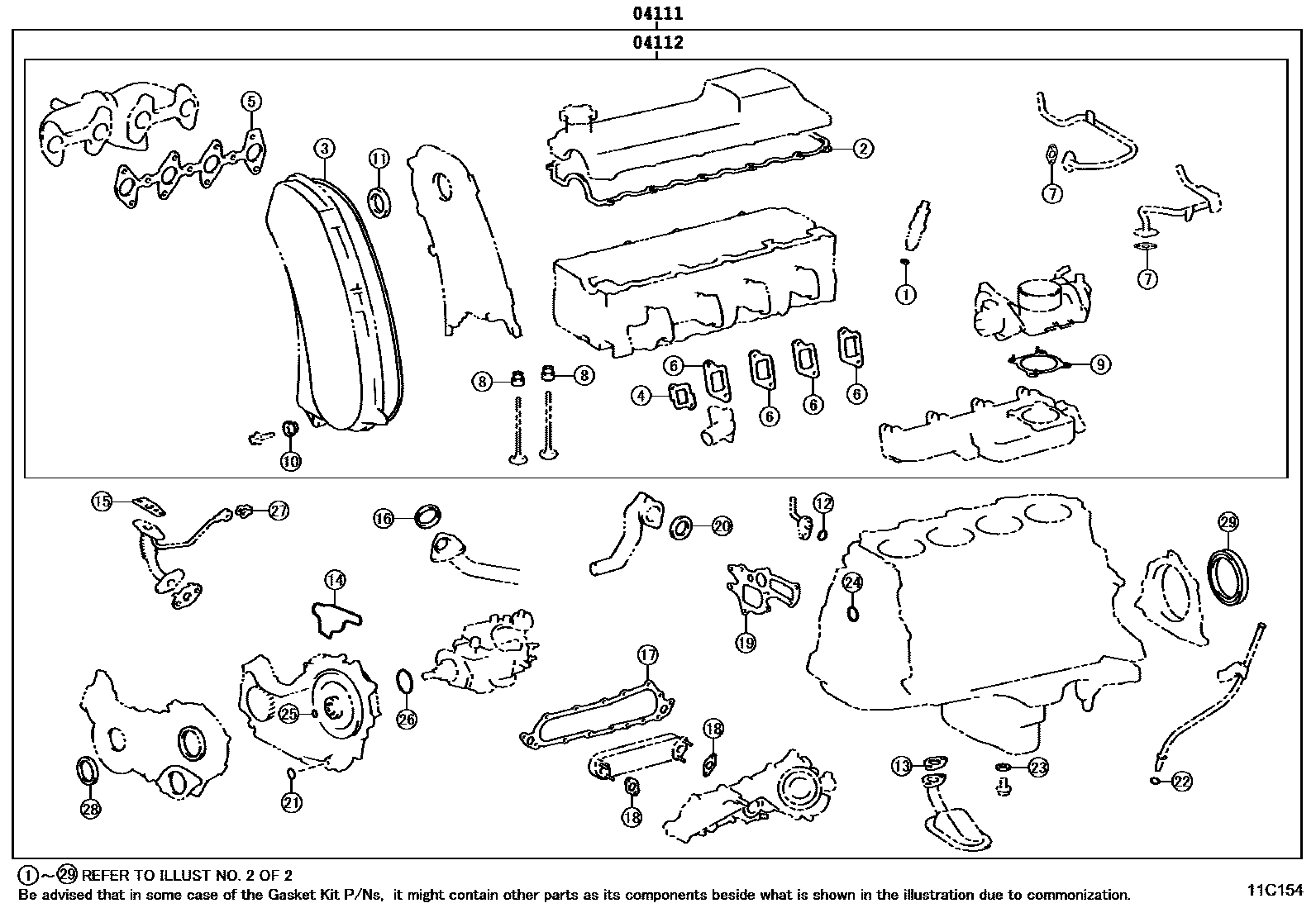 Toyota HILUX Engine Overhaul Gasket Kit EPC diagram — 11C154