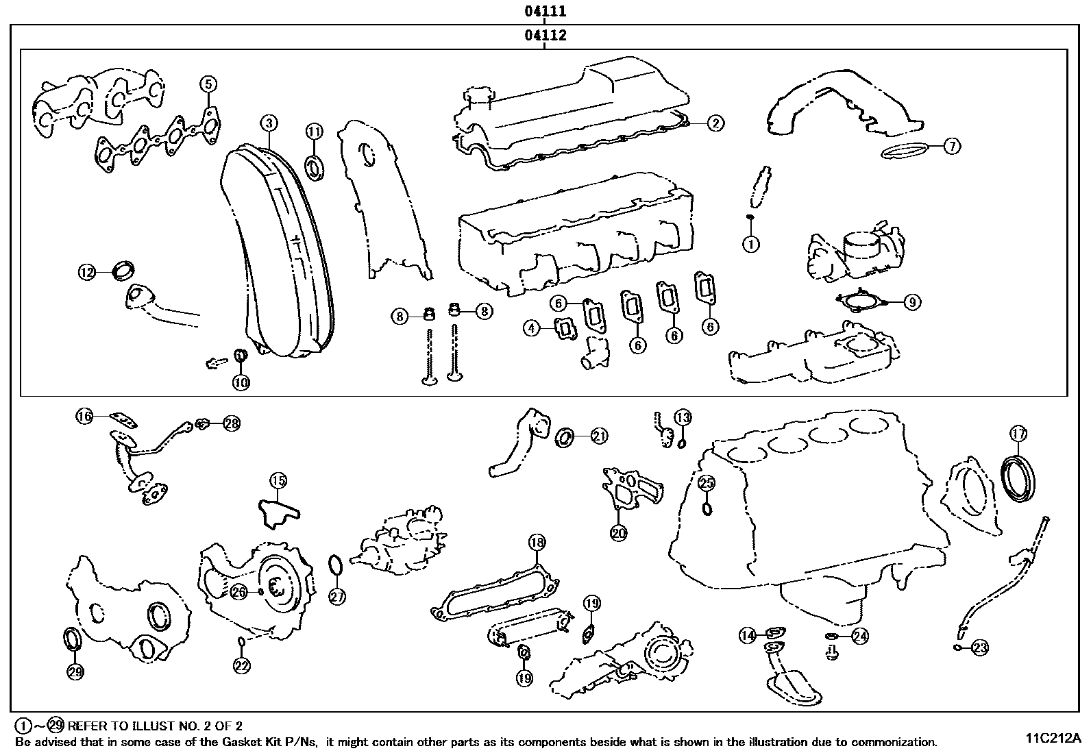 Toyota HILUX Engine Overhaul Gasket Kit EPC diagram — 11C212A