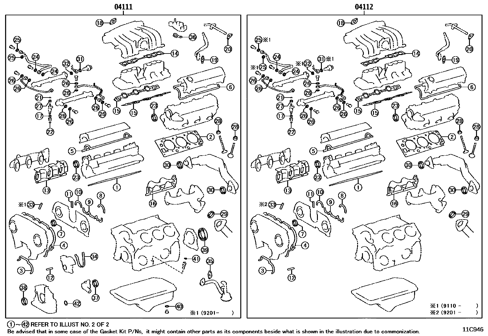 Toyota HILUX Engine Overhaul Gasket Kit EPC diagram — 11C946