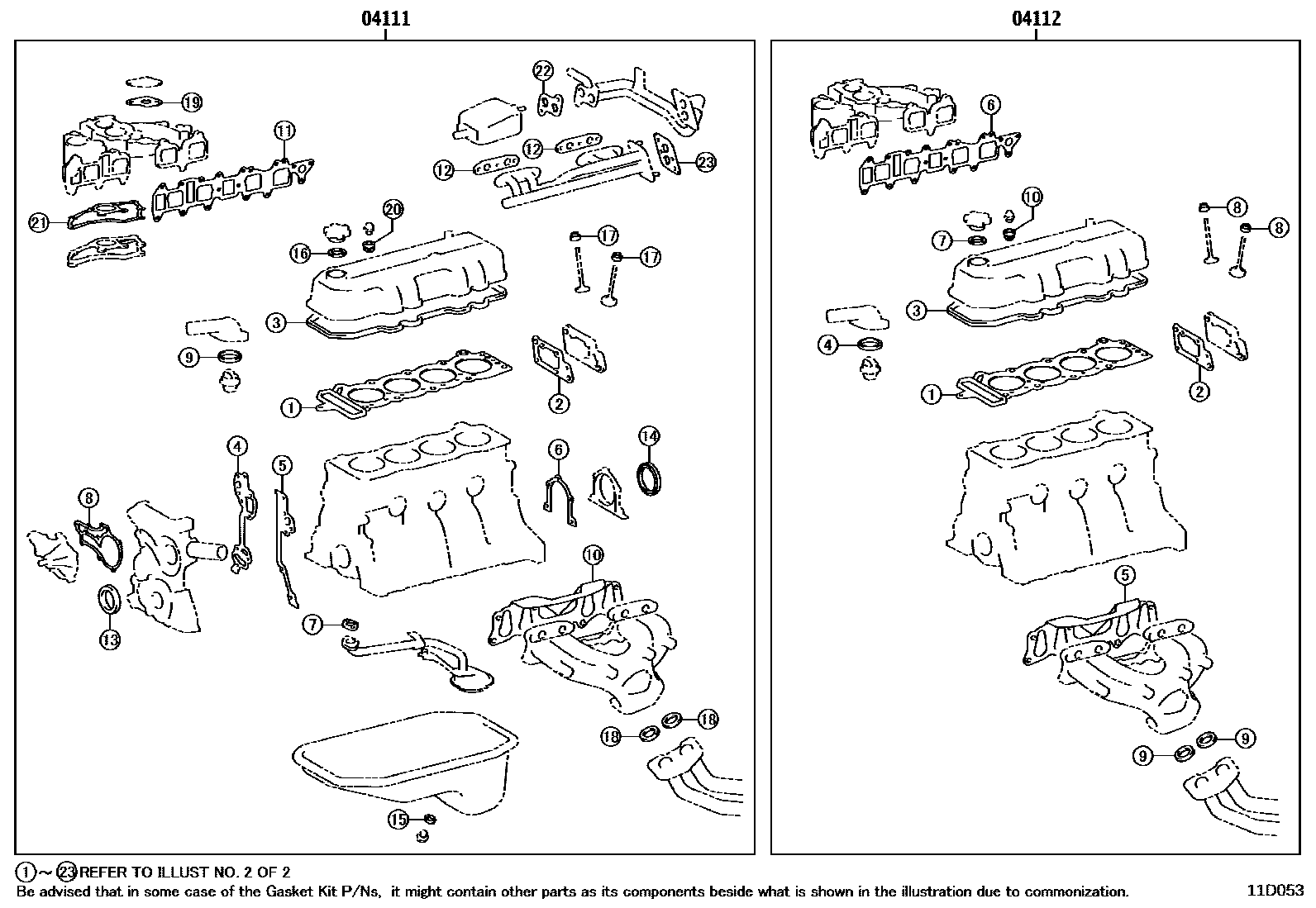 Toyota HILUX Engine Overhaul Gasket Kit EPC diagram — 11D053