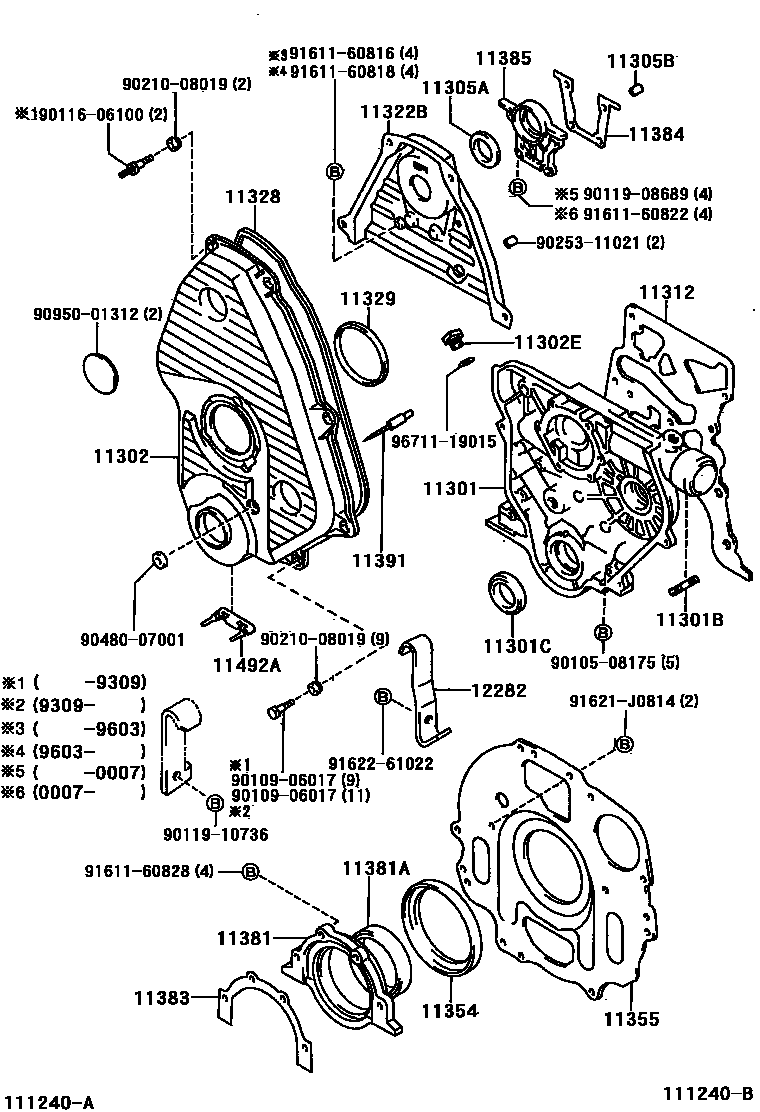 Toyota HILUX Timing Gear Cover & Rear End Plate EPC diagram — 111240B