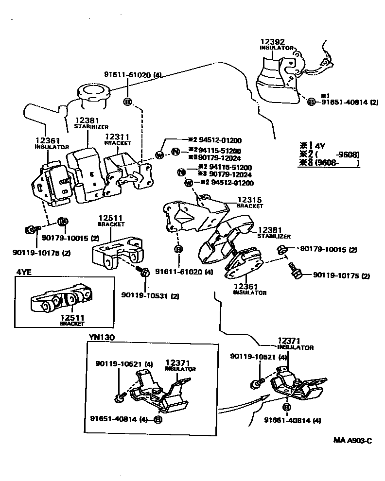 Toyota HILUX Engine Mounting EPC diagram — MAA903C