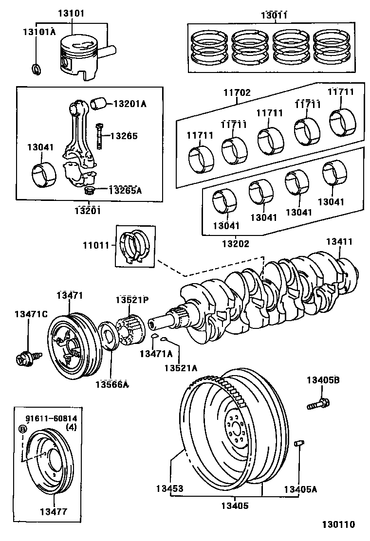 Toyota HILUX Crankshaft & Piston EPC diagram — 130110