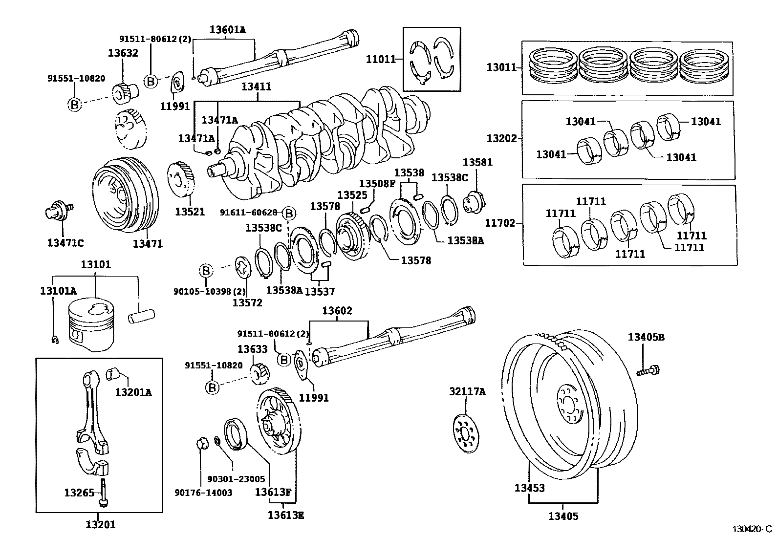 Toyota HILUX Crankshaft & Piston EPC diagram — 130420C