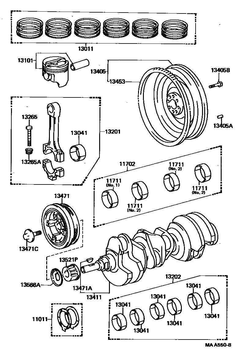 Toyota HILUX Crankshaft & Piston EPC diagram — MAA550B